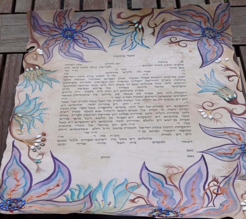 Hand made ketubah-Hand painted and Hand Scribbed-Authentic fine parchment-Made in Jerusalem-Custom image 5