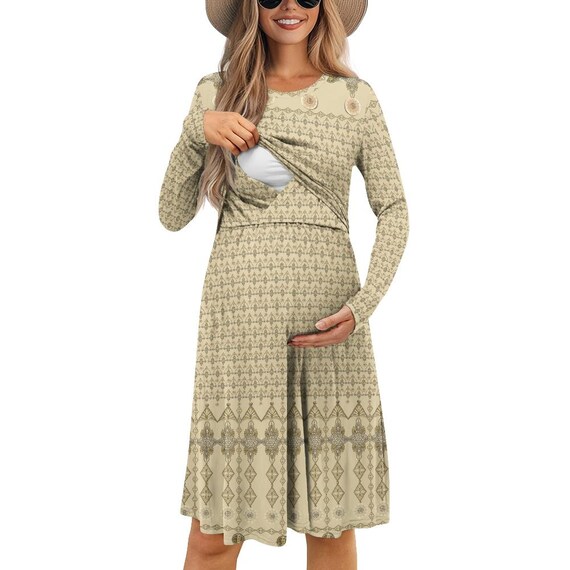 Long Sleeve Maternity Nursing Dress: Elegant Soft Stretchy Fabric (S-2XL) -  Etsy