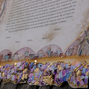 Hand made ketubah-Hand painted and Hand Scribbed-Authentic fine parchment-Made in Jerusalem-Custom