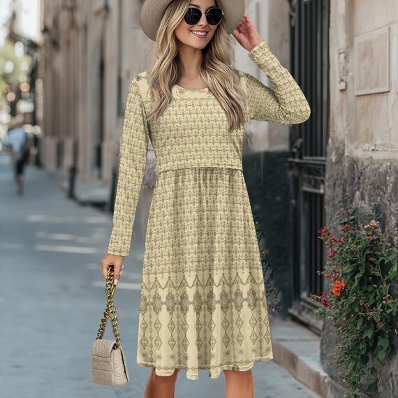 Long Sleeve Maternity Nursing Dress: Elegant Soft Stretchy Fabric (S-2XL) -  Etsy