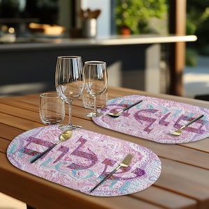 Oval Fabric Placemats (Set of 2): Waterproof Heatproof Table Decor