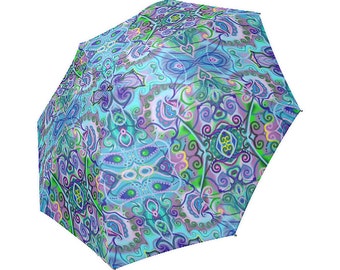 Blue dream- Large  umbrella- Rain and sun- customizable-mandala 9-Handpainted design