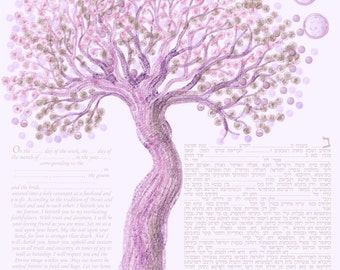 Ketubah print of watercolor: the tree of life -3-Custom made ketubah-print-wedding gift- mariage covenant- all versions- custom-express mail