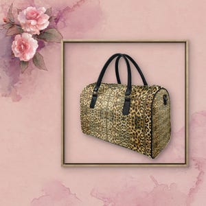 Waterproof PU Leather Travel Bag: Leopard Print Duffle, Adjustable Strap (20x12)