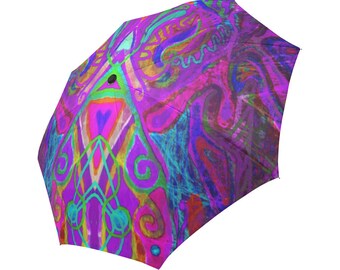 3D effect-Haiti bright colors- Large and automatic foldable umbrella- Rain and sun- customizable-Handpainted design