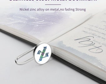 Hebrew letters Elegant Stainless Steel Metal Bookmark – Crystal Glass Accent
