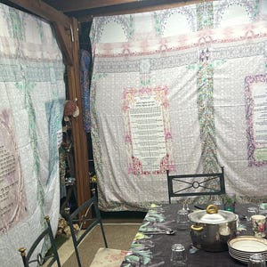 Sukkah Tapestry with Jerusalem Design | Washable Fabric Judaica Wall Hanging – Custom Sukkot Decoration