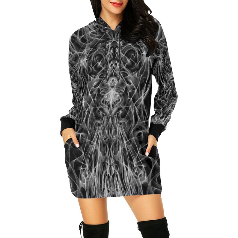 mini dress maxi size-mini dress mini size size from XS to XXL S.Kespi Creation Hoodie Mini Dress-polyester-hand painted original design