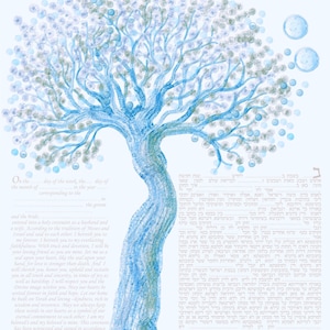 ketubah-print of watercolor: the tree of life -3- Custom wording- Print on paper-Express mail