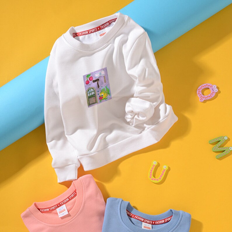 Hebrew letter Dalet Unisex Kids Sweatshirt Long Sleeve cotton Sweater White Pullover Crew Neck Tops