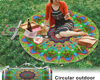 Mandala Picnic Mat- round or square shape-outdoor indoor-Boho Picnic Essential-custom