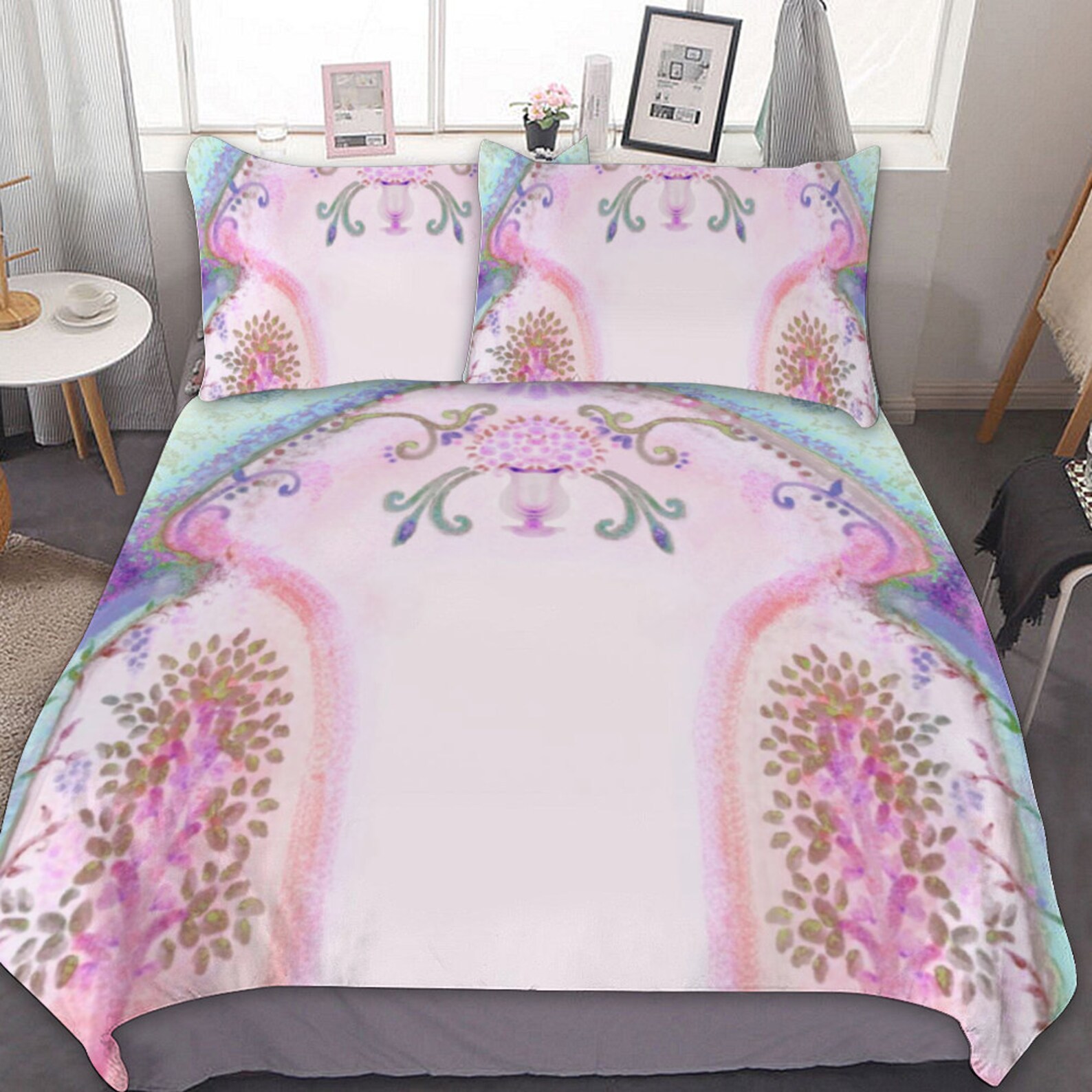 Floral Hand Painted Artistic Design Bedding Set of 3 Etsy