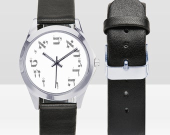 Hebrew letters unisex men assorted watches-9 models:leather strap-resin strap-stainless steal strap-blue-gray-white-beige-gold-silver-custom