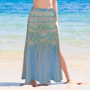 Women’s Long Knot Side Cover-Up – Artistic Print Sarong Wrap – Quick-Dry, Lightweight Polyester – Beach and Resort Wear-up to size 5XL