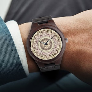 Letras hebreas palabras de bendición Reloj personalizado Reloj de cuarzo de PU negro Relojes de madera [Caja de regalo premium]