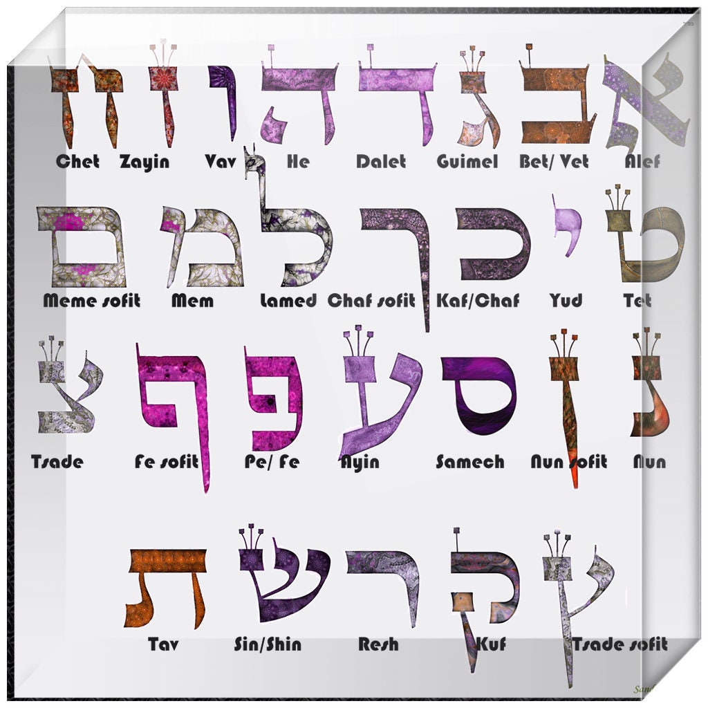 Hebrew Alphabet With Letters Names 3 Sizes Acrylic Blocks Etsy