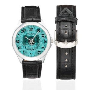 Stainless Steel Hebrew Letters Watch with Elegant Black Leather Strap, Luxury Jewish Watch, Small Stylish Wristwatch for men, women and kids
