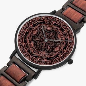 Mandala wooden Strap Quartz Watch-Beautiful finish-41mm premium copper case bamboo wood strap image 3
