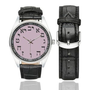 Reloj de letras hebreas grandes de acero inoxidable con elegante correa de cuero, reloj judío de lujo, reloj de pulsera elegante para hombres y mujeres