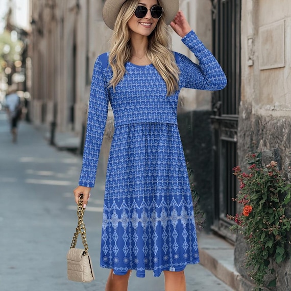 Long Sleeve Maternity Nursing Dress: Elegant Soft Stretchy Fabric (Sizes S-2XL) Long Sleeve Maternity Nursing Dress: Elegant Soft Stretchy Fabric (Sizes S-2XL)