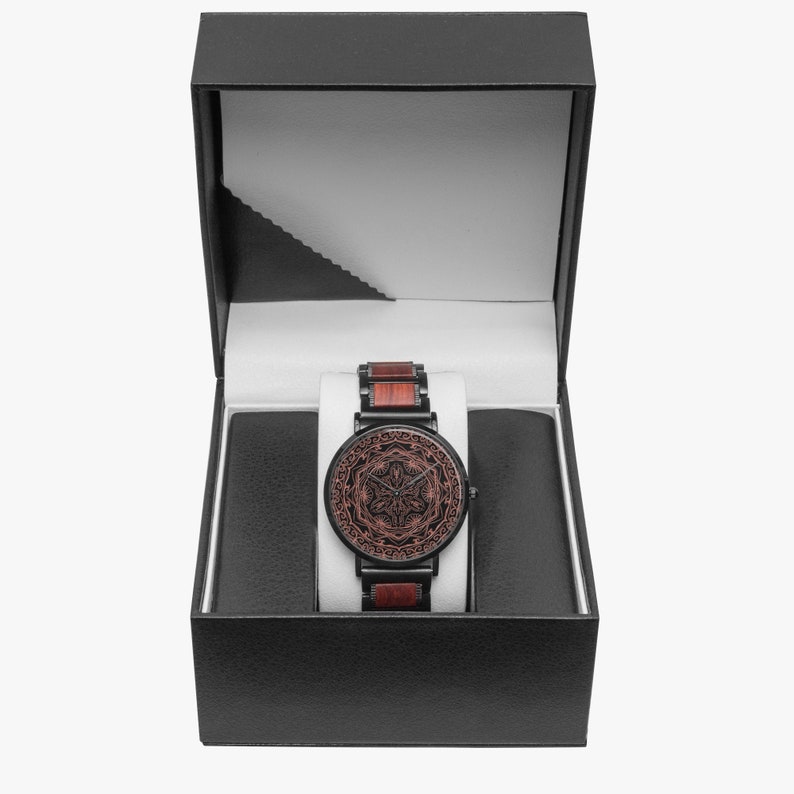 Mandala wooden Strap Quartz Watch-Beautiful finish-41mm premium copper case bamboo wood strap image 9