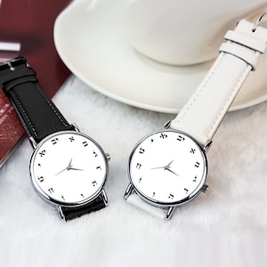 Letras hebraicas dial relógio personalizado preto e branco relógios de quartzo pu caixa de presente premium