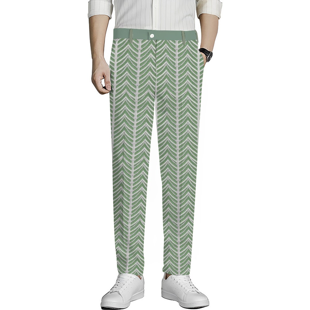 Chevron Pattern Slacks Green Chevrons Design Unisex Stretch Dress Pants Slim Fit Skinny Suit ...