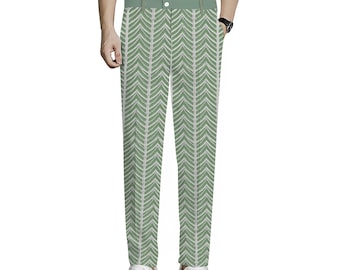 Green Chevrons design Unisex Stretch Dress Pants Slim Fit Skinny Suit Pants