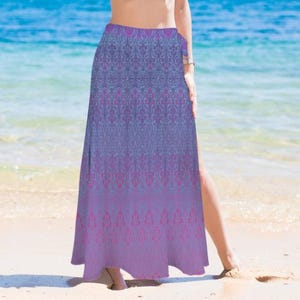 Women’s Long Knot Side Cover-Up – Artistic Print Sarong Wrap – Quick-Dry, Lightweight Polyester – Beach and Resort Wear-up to size 5XL
