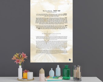 Fine Art Posters-Vertical-Shema Israel- Hebrew and English translation-Prayer-Judaica-gallery grade paper 210 gsm fine art-made in U