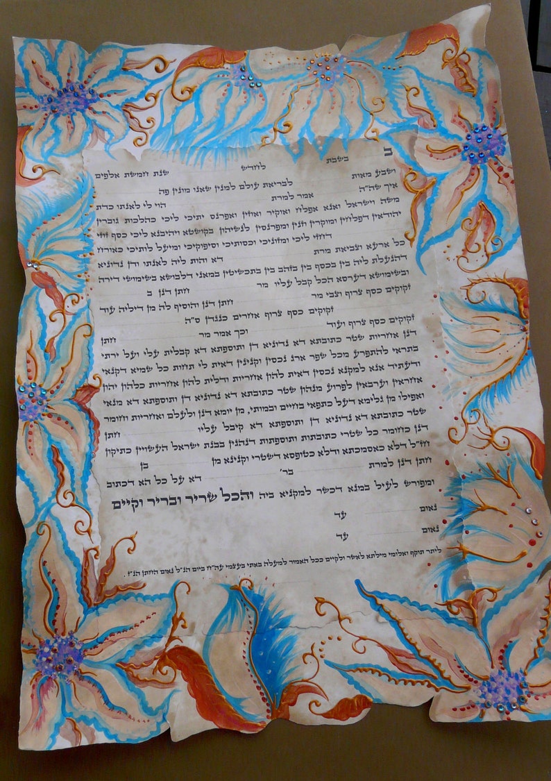 Hand made ketubah-Hand painted and Hand Scribbed-Authentic fine parchment-Made in Jerusalem-Custom image 4