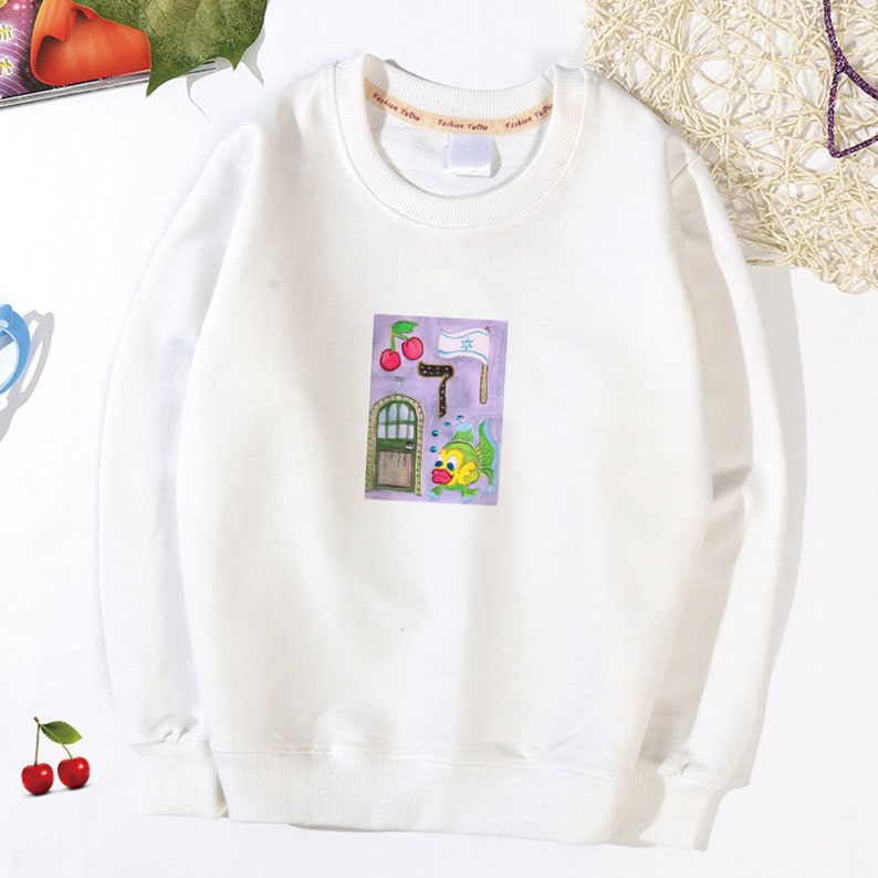 Hebrew letter Dalet Unisex Kids Sweatshirt Long Sleeve cotton Sweater White Pullover Crew Neck Tops