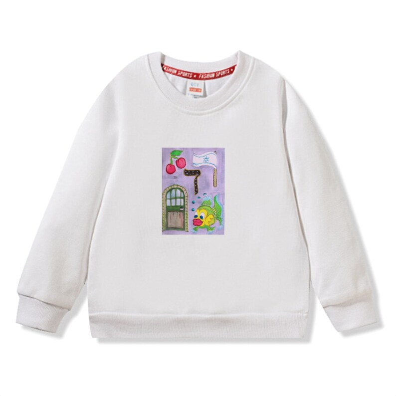 Hebrew letter Dalet Unisex Kids Sweatshirt Long Sleeve cotton Sweater White Pullover Crew Neck Tops