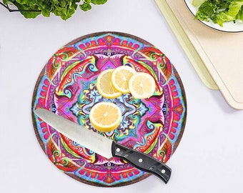 Mandala art custom glass cutting board kitchen accessory model 837. Tempered Glass Cutting Board