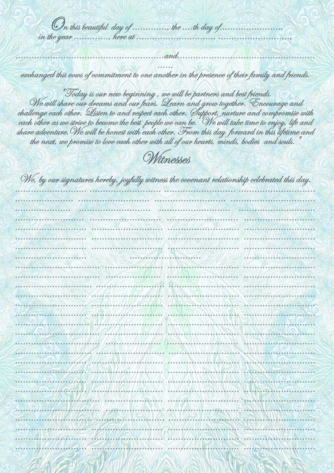 Printable Pdf- Quaker Marriage Certificate to Fill - 12x17"- 42x30.5cm ...