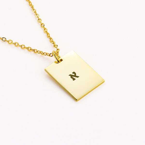 ALEF Hebrew letter Jewelry Engraved Rectangle Gold 925 Sterling Silver Pendant Necklace