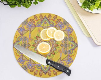 Mandala art custom glass cutting board kitchen accessory model 837. Tempered Glass Cutting Board