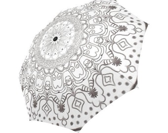 Black and white- Large  umbrella- Rain and sun- customizable-mandala 9-Handpainted design