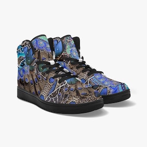 Pfauenfeder High Top Sneakers: Unisex Vegan Leder Schuhe
