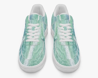 Green painting unisex leather sneakers model 977. AF1 Low-Top Leather Sports Sneakers - Tongue Printable