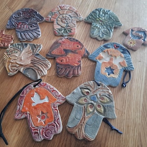 Handmade Ceramic Hamsa Wall Hanging: Jerusalem Blessing Symbol