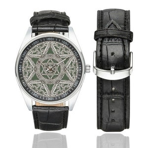 Stainless Steel Maguen David  Watch with Elegant Leather Strap, Luxury Jewish Watch, Small Stylish Wristwatch for women and men