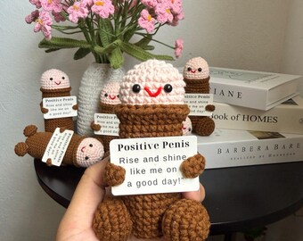 Regalo de pene de ganchillo con corazón, peluche divertido y positivo, regalo de broma de apoyo emocional, amigurumi hecho a mano, regalo de San Valentín o aniversario