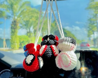 Spiderman Crochet Car Hanging Accessory, Superhero Rearview Mirror Charm, Handmade Spiderman Gift for Car, Marvel Amigurumi Car Decor
