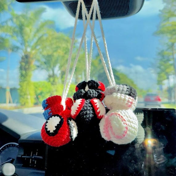 Spiderman Crochet Car Hanging Accessory, Superhero Rearview Mirror Charm, Handmade Spiderman Gift for Car, Marvel Amigurumi Car Decor