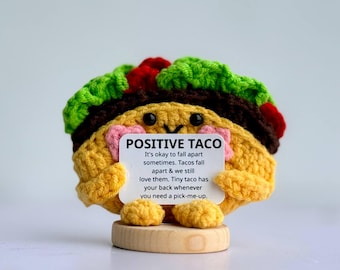 Handmade Crochet Taco Plush, Amigurumi Taco with Affirmation Card