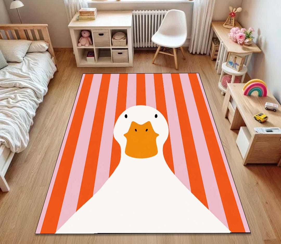 Cute Duck Area Rug, Funny Goose Floor Rug, Minimalist Cartoon Nursery ...
