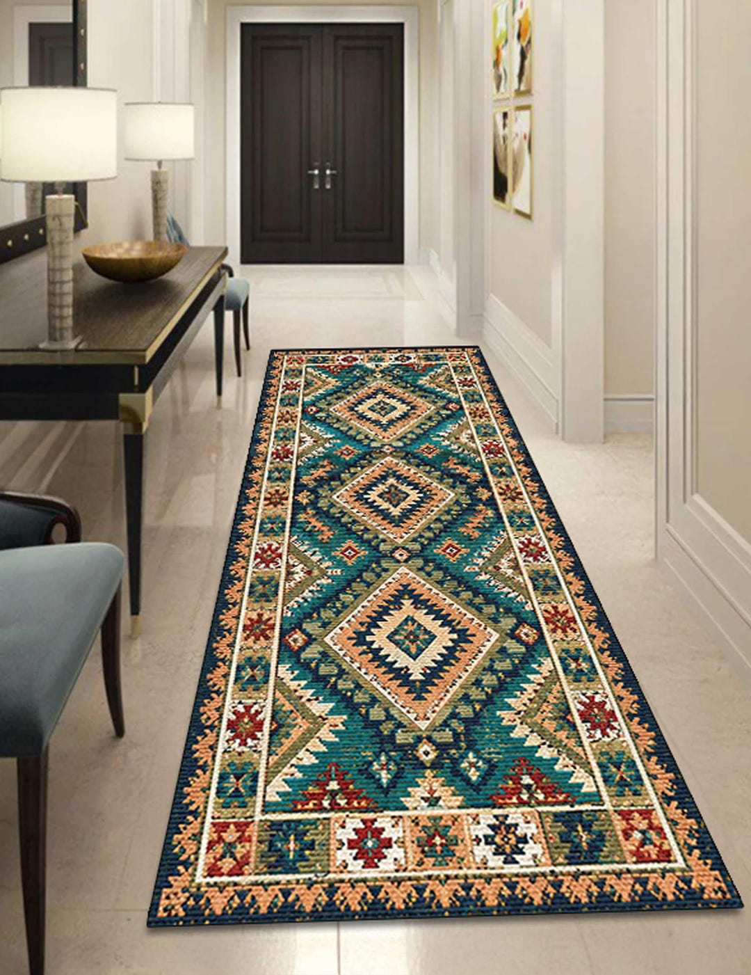 Aztec Runner Rug, Southwestern Kitchen Carpet, Tribal Hallway Runner ...
