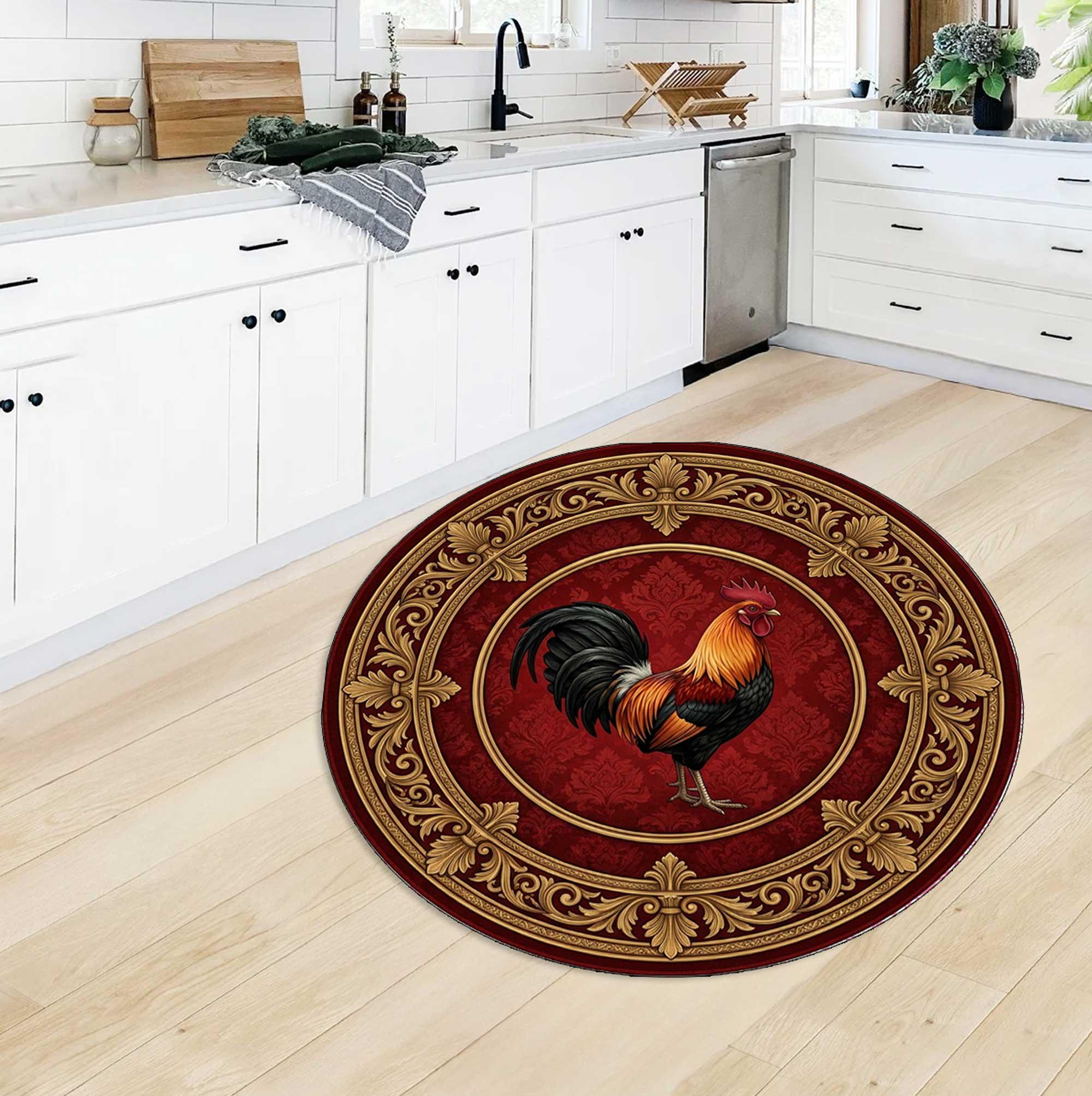 Chicken Kitchen Rug Rooster Pattern Kitchen Rug, Rural Kitchen Rug, Rustic Chicken Pattern ...