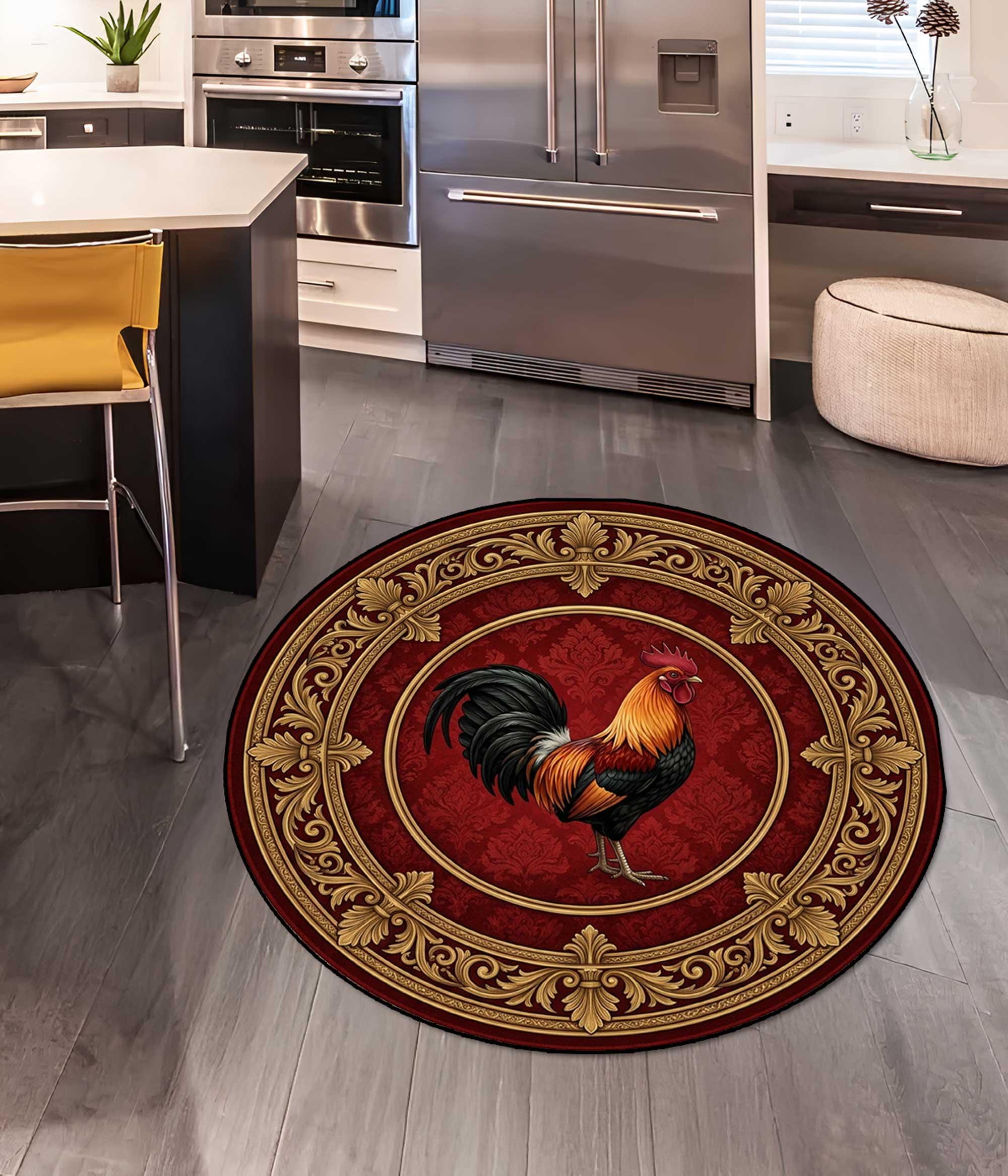 Rooster Pattern Kitchen Rug, Rural Kitchen Rug, Rustic Chicken Pattern ...